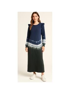 Revolve Z Supply Blue Iris Tie Dye Ruffle Maxi Dress Womens M Casual Winter Cozy